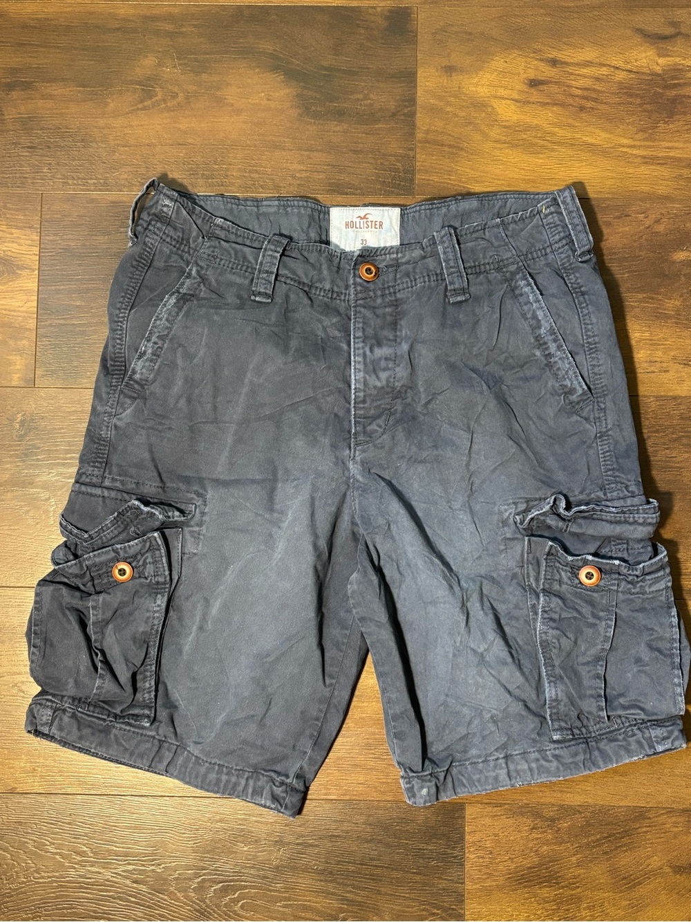 Hollister California Cargo Shorts Men's 33 Navy Faded Y2K Utility Button Pocket